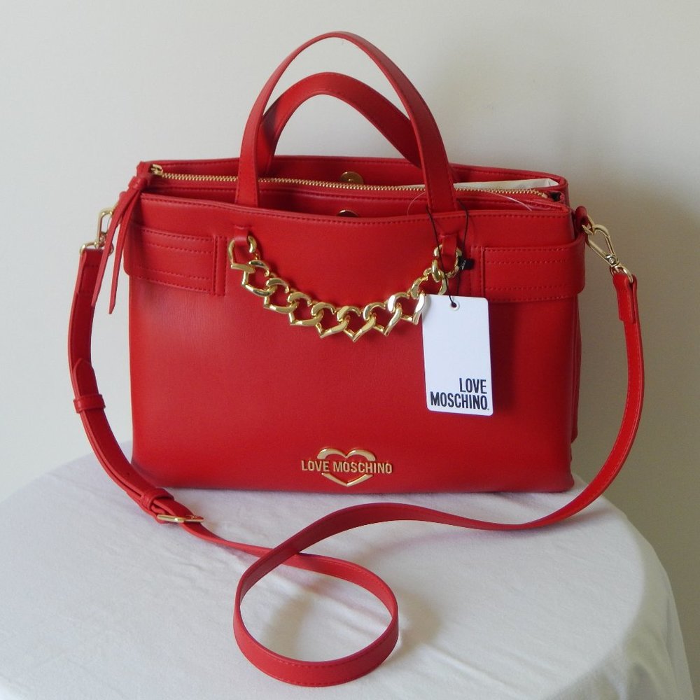 LOVE MOSCHINO BORSA Rosso Heart Chain Logo Bag